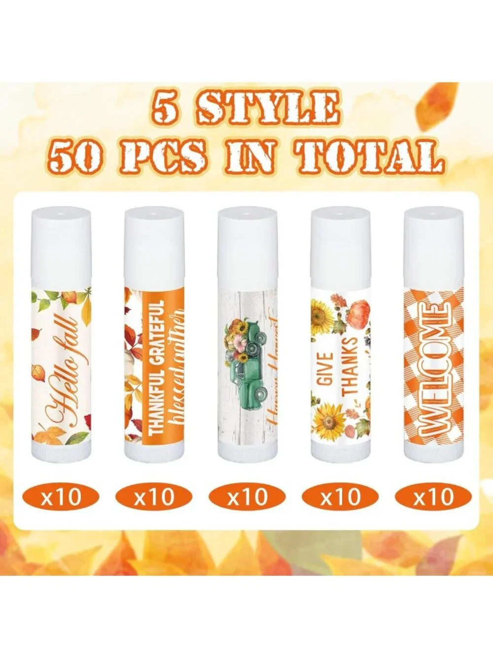 100 Pcs Thanksgiving Lip Balm Set, Fall Party Favors, Honey Flavor, Holiday